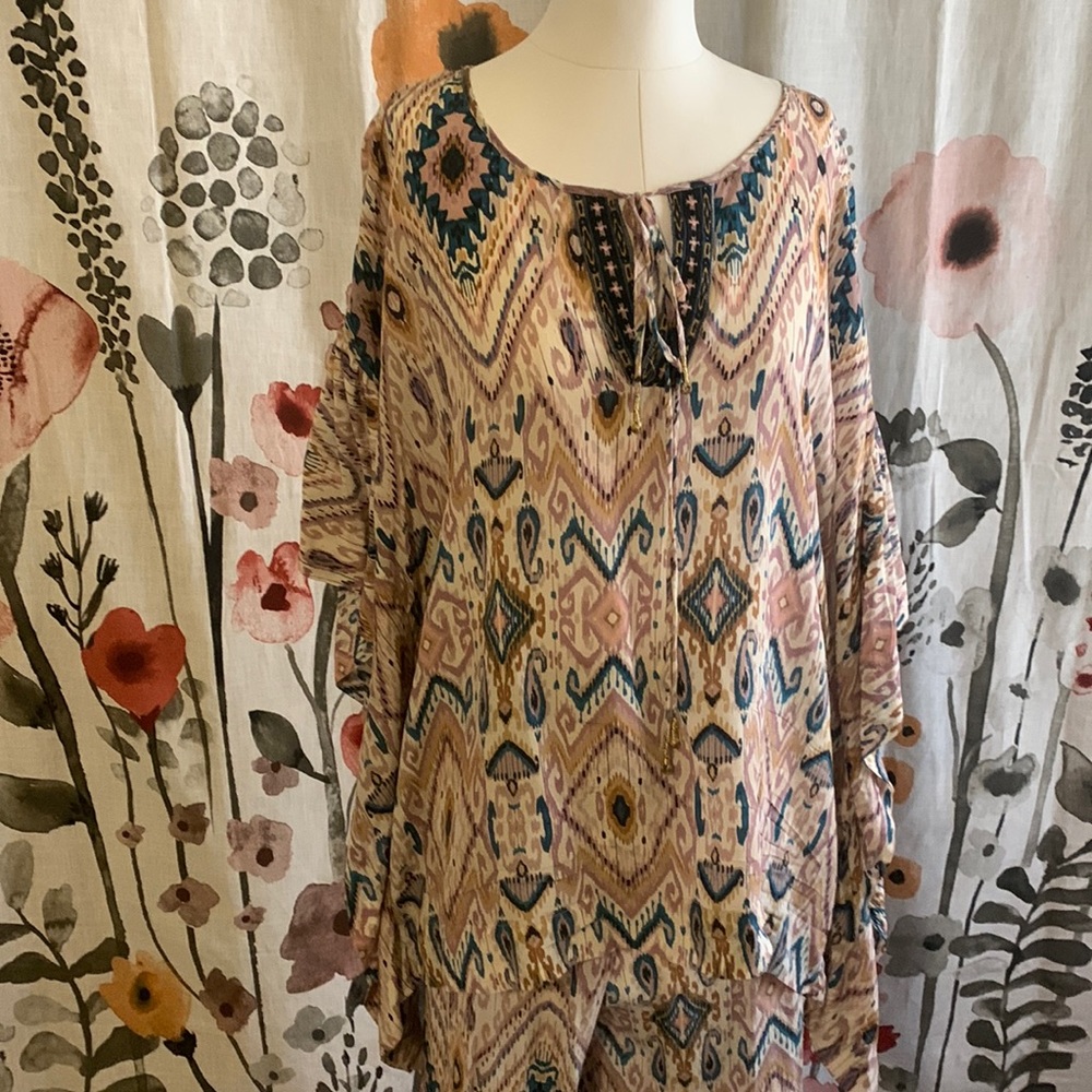 Johnny Was Silk Jade top, pants are free